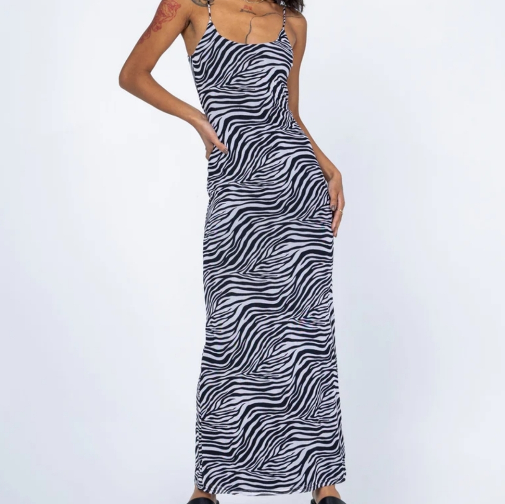 Princess Polly Women's Adjustable Strap Maxi Dress Zebra Animal Print Size 4